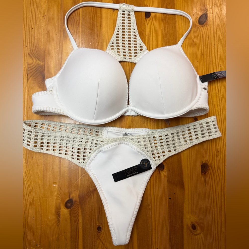 Victoria's Secret White Crochet-Back Push-Up Bikini Set
